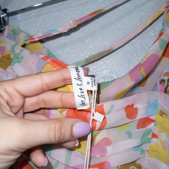 NWT For Love & Lemons Pink Floral Desmond Midi Dress Size Small - Picture 10 of 10